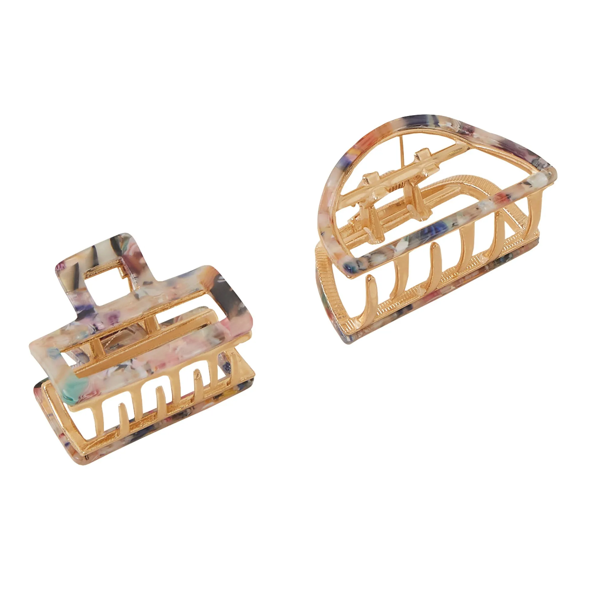 Accessorize London Women's Gold Metal Resin Claw Clip Set Of Two
