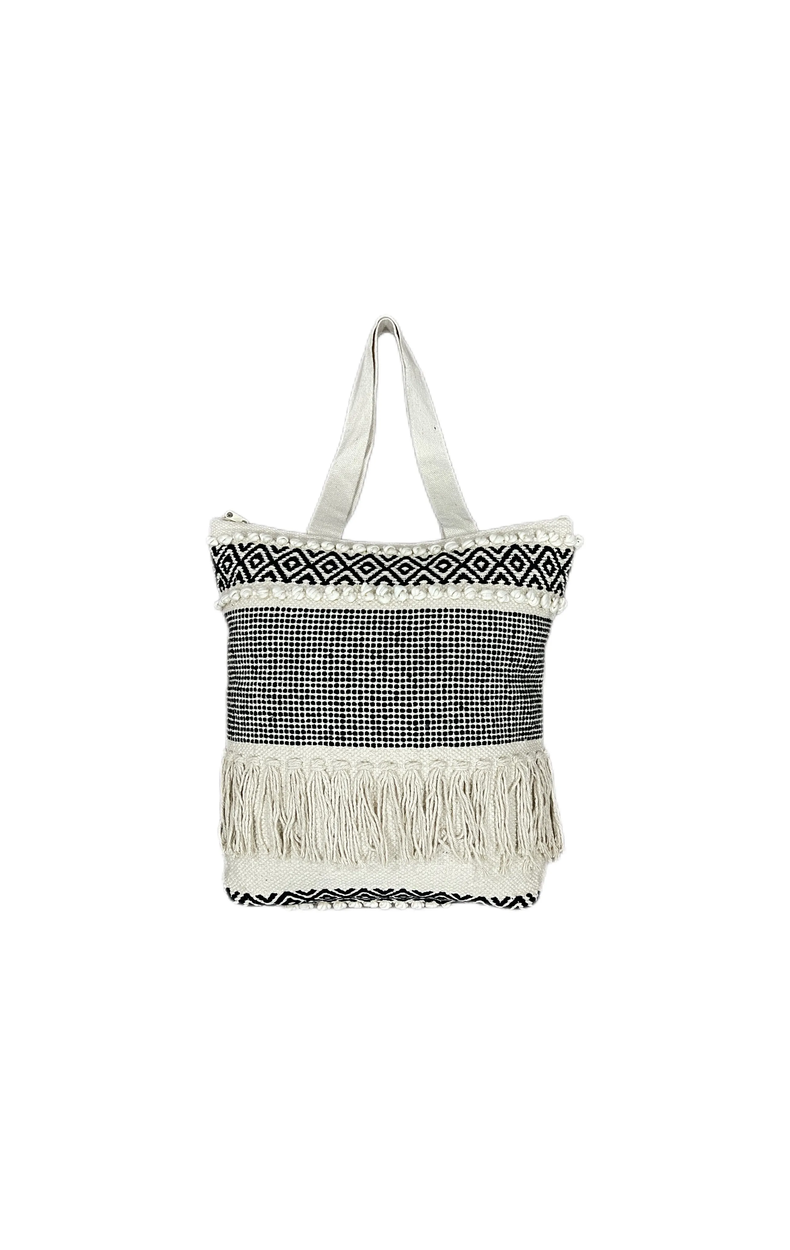 Boho Oasis Cotton Handmade Tufted Beach Tote Bag