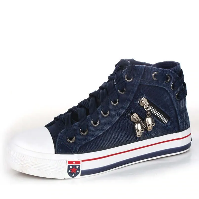 Women's Denim High-Top Lace-Up Sneakers