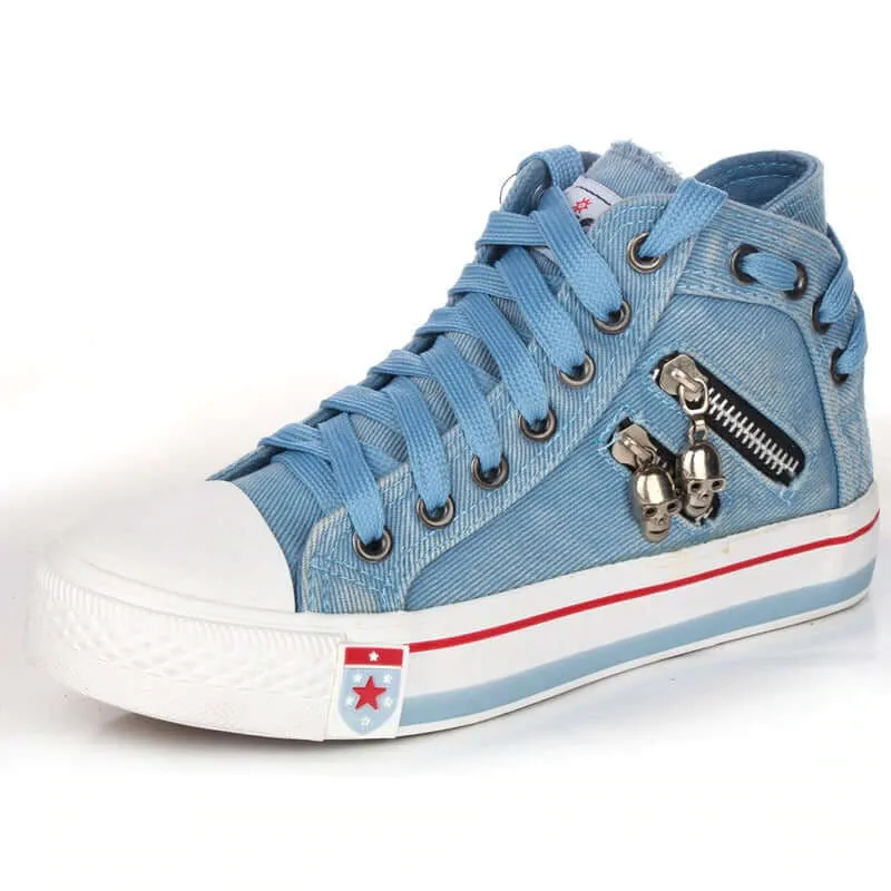 Women's Denim High-Top Lace-Up Sneakers