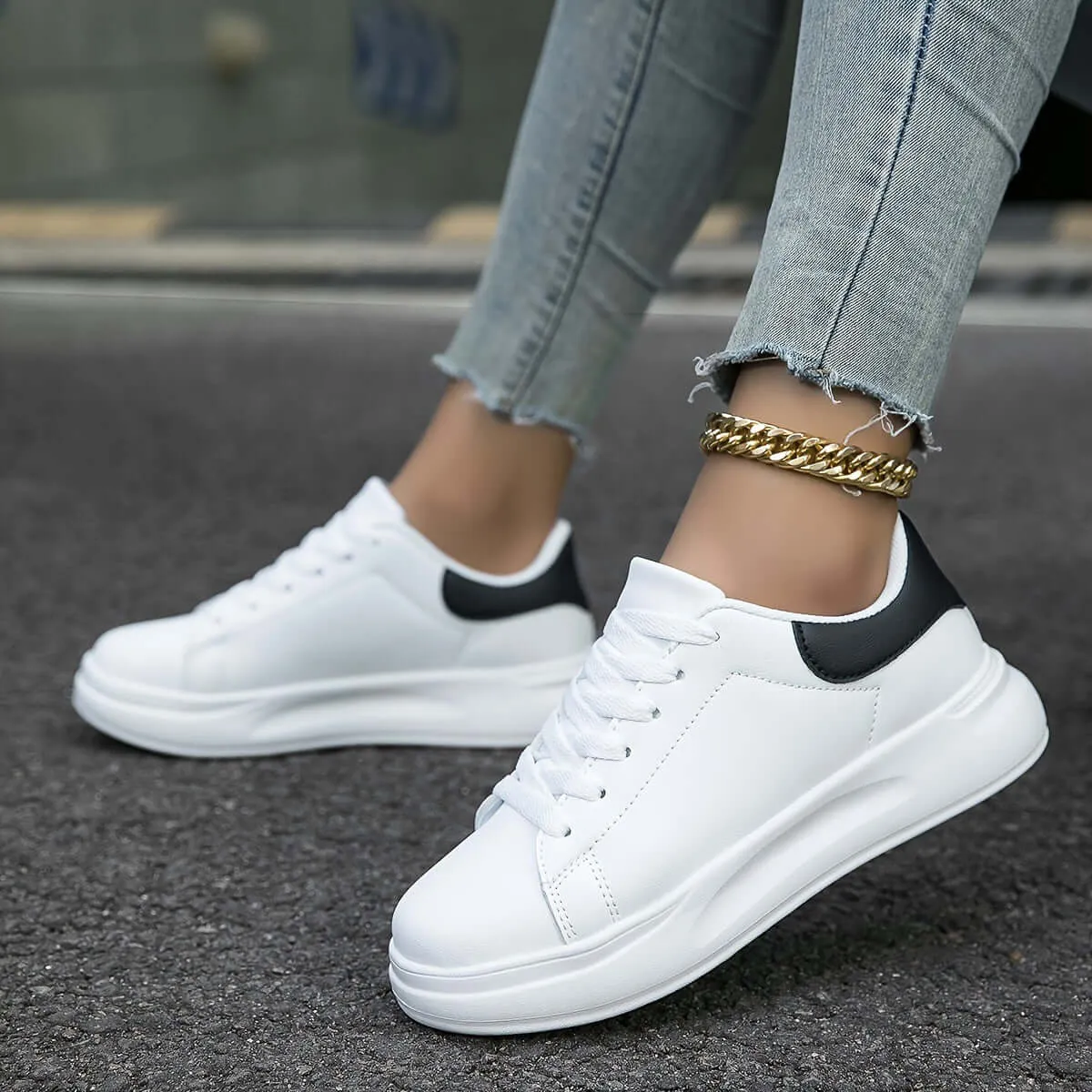Women's White Leather Low-Top Sneakers