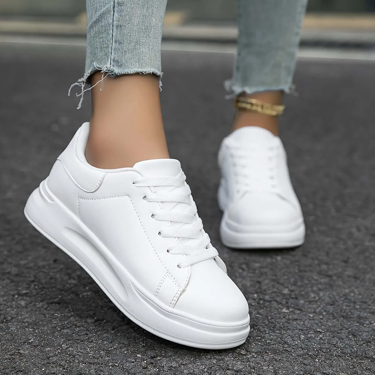 Women's White Leather Low-Top Sneakers