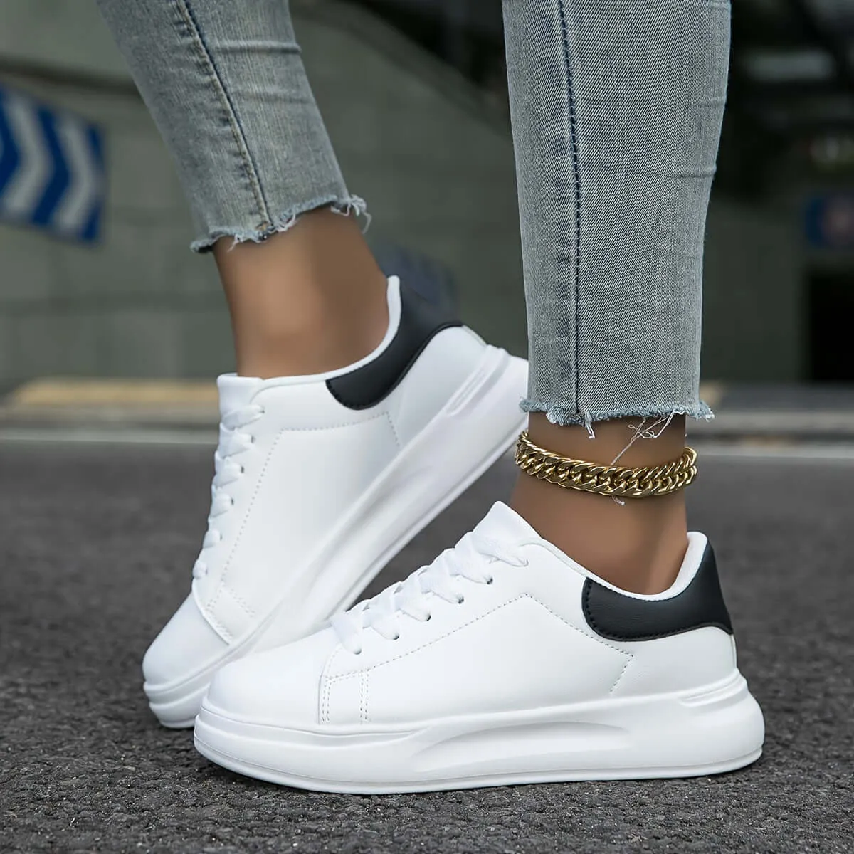 Women's White Leather Low-Top Sneakers