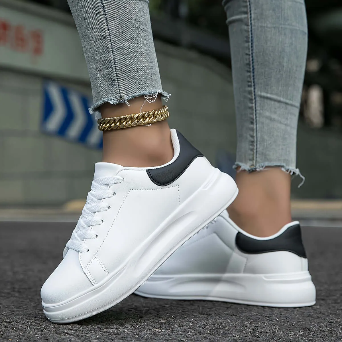 Women's White Leather Low-Top Sneakers
