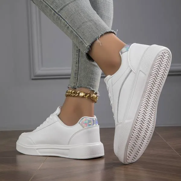 Women's White Leather Sneakers with Metallic Accents