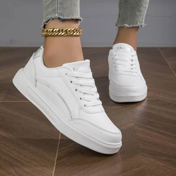 Women's White Leather Sneakers with Metallic Accents