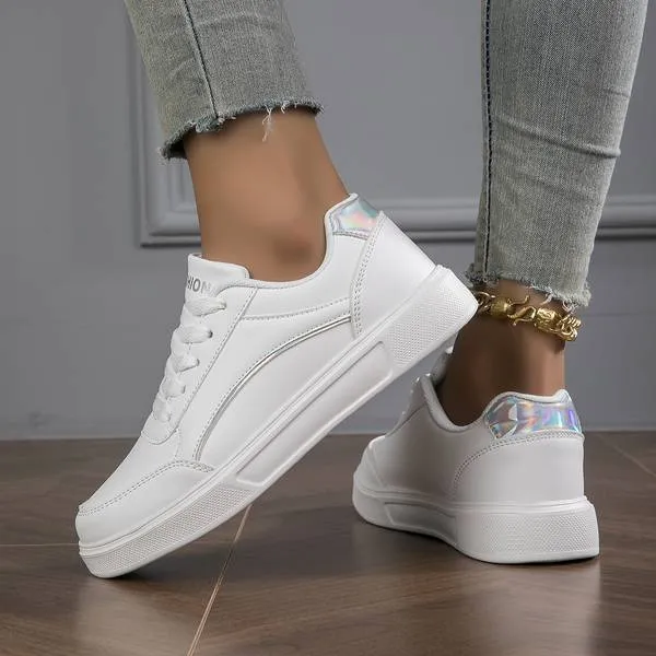 Women's White Leather Sneakers with Metallic Accents