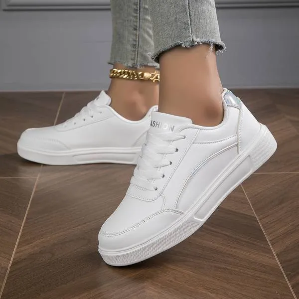 Women's White Leather Sneakers with Metallic Accents